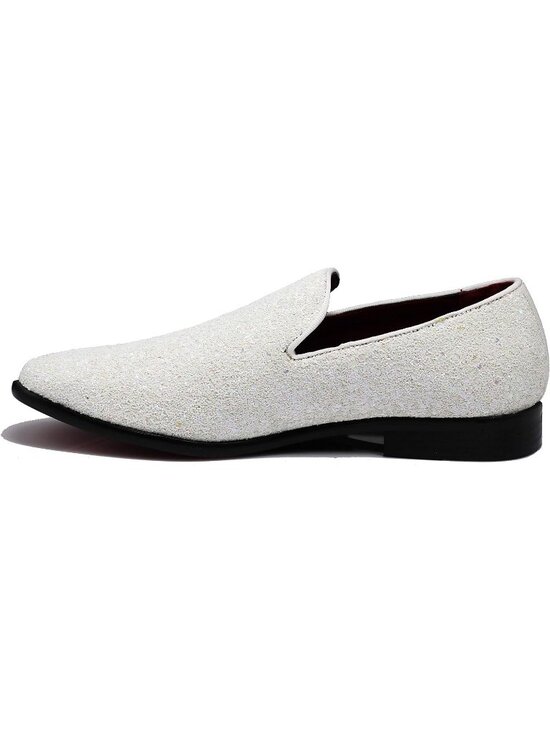 Men\'s White Vintage Glitter Loafers Slip On Tuxedo Dress Party Classic Shoes